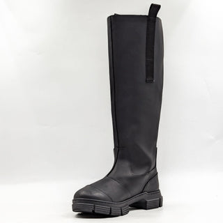 Ganni Women Recycle Country Black Tall Rubber Lug Rain Boots size 9US EUR39