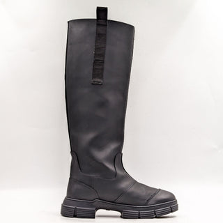 Ganni Women Recycle Country Black Tall Rubber Lug Rain Boots size 9US EUR39