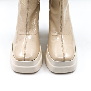 Free People Wmn Double Stack Y2k 90s Platform Cream Leather Boots 7.5US EUR 38