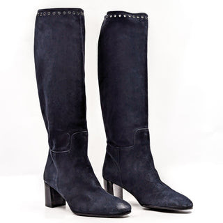 Pedro Garcia Women Navy Blue Suede Heeled Retro  Knee Tall Boots size 10US EUR40