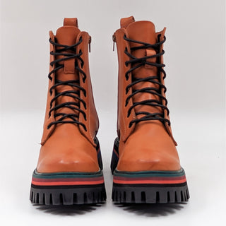Farm Rio Women Burnt Orange Leather Platform Lace up Combat Boots sz 10US EUR42
