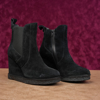 Vaneli Women Black Suede Waterproof Elastic Chelsea Wedge Fashion Boots sz 8.5