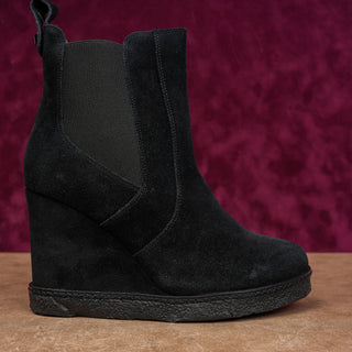 Vaneli Women Black Suede Waterproof Elastic Chelsea Wedge Fashion Boots sz 8.5