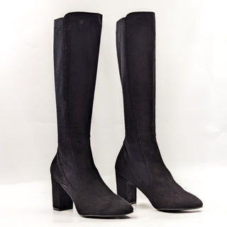 Stuart Weitzman Women Livia Black Suede Block Heel Tall Elastic Boots size 9