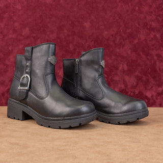 Harley Davidson Women Black Leather Moto Biker Buckle Ankle Zip Boots sz 7.5