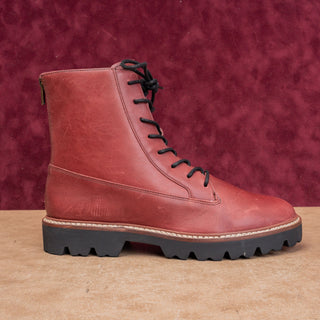 Madewell Women The Citywalk Lugsole Fashion Leather Burgundy Combat Boots sz 9
