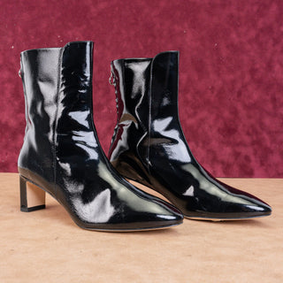 Aeyde Donna Boots Black Patent Leather Square Toe Ankle Boot Sz 9.5 / 40