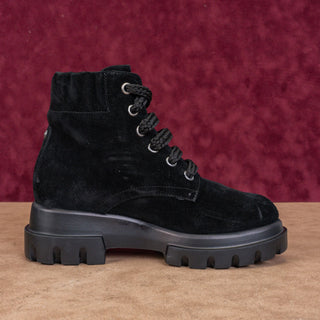 AGL Women Maxine Lux Black Suede Lace-up Combat Ankle Boots sz 5US EUR35.5