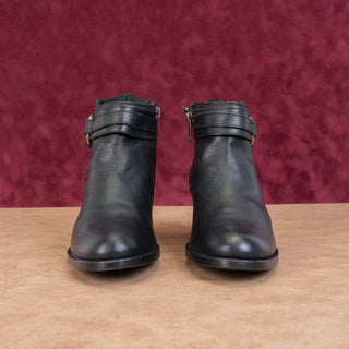 Frye Women Janis Black Leather Harness Block Heel Ankle Boots sz 7
