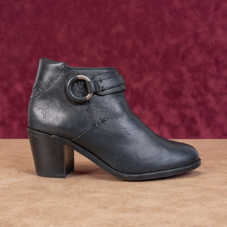 Frye Women Janis Black Leather Harness Block Heel Ankle Boots sz 7