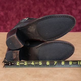 Frye Women Janis Black Leather Harness Block Heel Ankle Boots sz 7