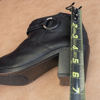 Frye Women Janis Black Leather Harness Block Heel Ankle Boots sz 7