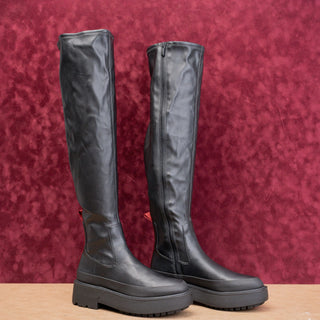 Franco Sarto Women Black Vegan Leather Platform Festival Party Knee Boots Sz 8.5