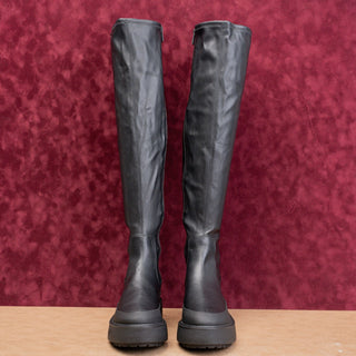 Franco Sarto Women Black Vegan Leather Platform Festival Party Knee Boots Sz 8.5