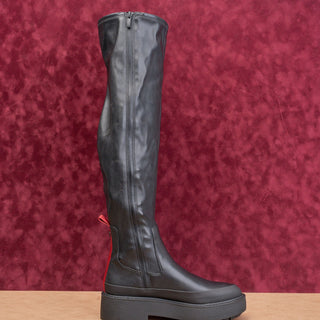 Franco Sarto Women Black Vegan Leather Platform Festival Party Knee Boots Sz 8.5