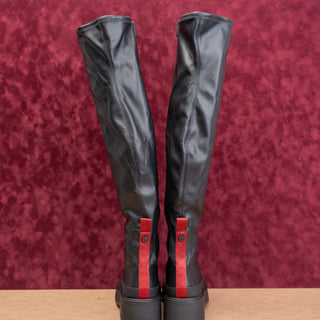Franco Sarto Women Black Vegan Leather Platform Festival Party Knee Boots Sz 8.5