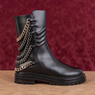 Steve Madden Women Hearts Black Leather Link Festival Zip Boots sz 6.5US EUR37