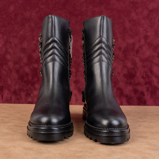 Steve Madden Women Hearts Black Leather Link Festival Zip Boots sz 6.5US EUR37