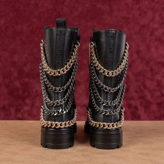 Steve Madden Women Hearts Black Leather Link Festival Zip Boots sz 6.5US EUR37