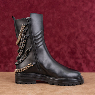 Steve Madden Women Hearts Black Leather Link Festival Zip Boots sz 6.5US EUR37