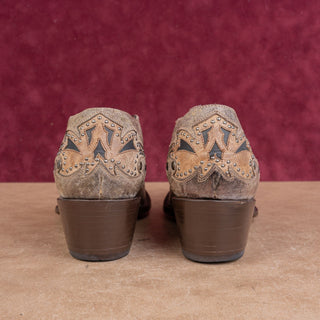 Corral Women Glitter Brown Leather Cowboy Western Square Toe Ankle Boots sz 10