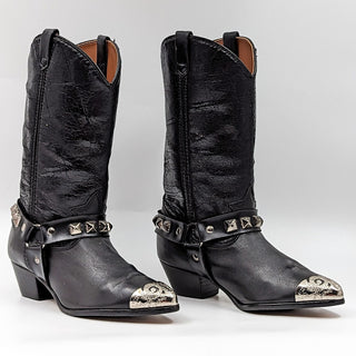 Acme Women Metal Toe Harness Distressed Vegan Leather Cowboy Western Boots sz 7