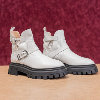 Stuart Weitzman Women White Leather Maverick Fashion Cutout Platform Boots sz 8