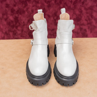 Stuart Weitzman Women White Leather Maverick Fashion Cutout Platform Boots sz 8