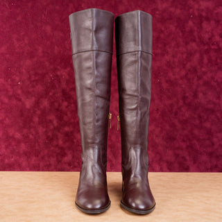 Michael Kors Women Dylyn MK Logo Leather Maroon Knee Boots 5.5M