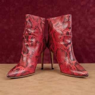 Paris Texas Women Fashion Party Red Leather Python Pointy Toe boots 8.5US 39EUR