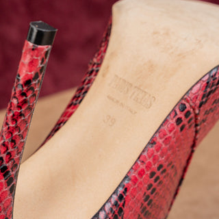 Paris Texas Women Fashion Party Red Leather Python Pointy Toe boots 8.5US 39EUR
