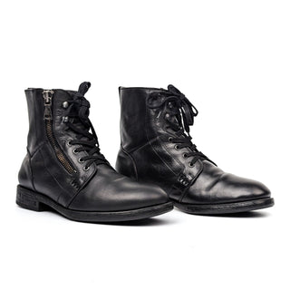 John Varvatos Men Bleeker Side zip Black Leather Lace-up Dress Boots size 9