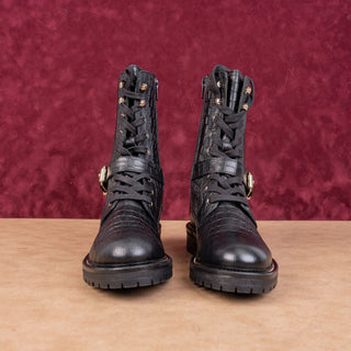 Vince Camuto Wmn Croc Print Black Leather lace-up Zip Combat Boots 7US EUR37