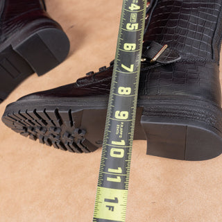 Vince Camuto Wmn Croc Print Black Leather lace-up Zip Combat Boots 7US EUR37