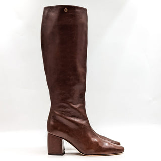 Tory Burch Women Banana Brown Leather Riding Heel Fashion Tall Boots size 6.5