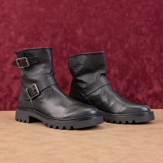 Sam Edelman Women Kinsley Black Leather Moto Biker Lug Ankle Boots sz 7.5