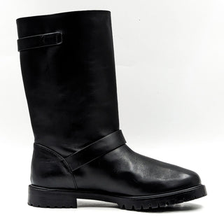 Lafayette 148 Women Jordan Black Leather Buckled Moto Biker Boots sz 9 US EUR 39