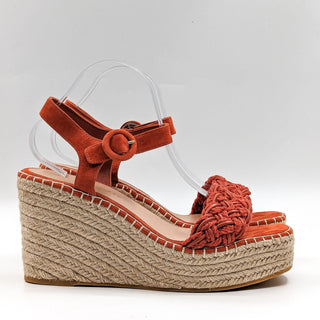 Veronica Beard Women Reema Coral Red Espadrille Suede Buckle Sandals size 10