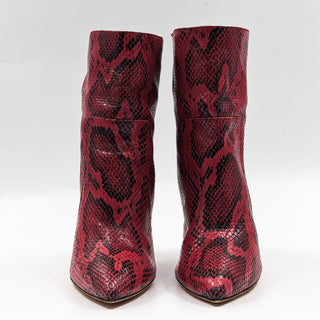 Paris Texas Women Stiletto Red Leather Python Print Pointy Toe boots 8.5US 39EUR