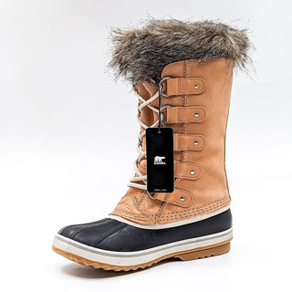 Sorel Women Joan of Artic Tan Faux Fur Waterproof Snow Winter Boots size 8