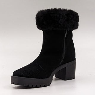 André Assous Women Milana Black Suede Square Toe Faux Shearling Boots size 6