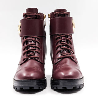 Michael Kors Women Tatum Vegan Red Leather MK Logo Combat Boots size 7