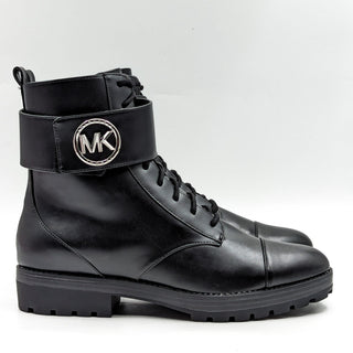 Michael Kors Women Tatum Vegan Black Leather MK Logo Combat Boots size 11