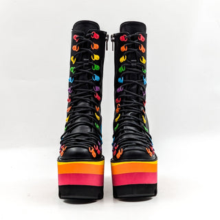 Club Exx Vegan Leather Cant Myself Rainbow Platform Festival Boots 7