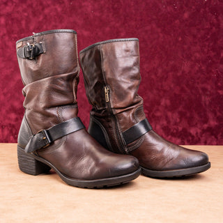 Pikolinos Women Buckle Strap Brown Leather Western Ankle Boots sz 10US EUR40