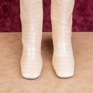 Jeffrey Campbell Vegan Patent Leather Square Toe Fashion Knee Boots Sz 7.5