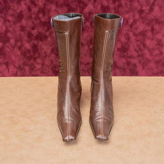 Miu Miu Wmn Brown Leather Vintage Y2K Granny Kitten Heel Boots 7US EUR37.5