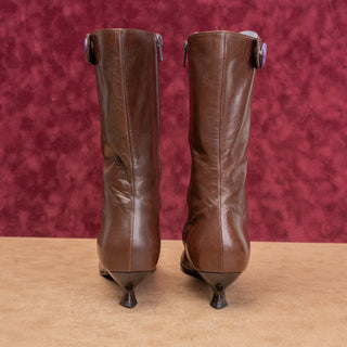 Miu Miu Wmn Brown Leather Vintage Y2K Granny Kitten Heel Boots 7US EUR37.5