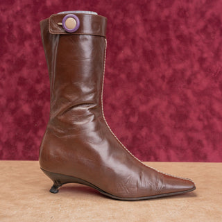 Miu Miu Wmn Brown Leather Vintage Y2K Granny Kitten Heel Boots 7US EUR37.5