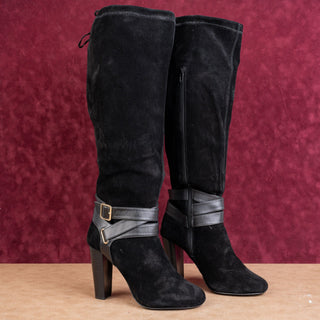 Torrid Women Black Suede Wide Calf Party Heel Fashion Knee Boots sz 10.5
